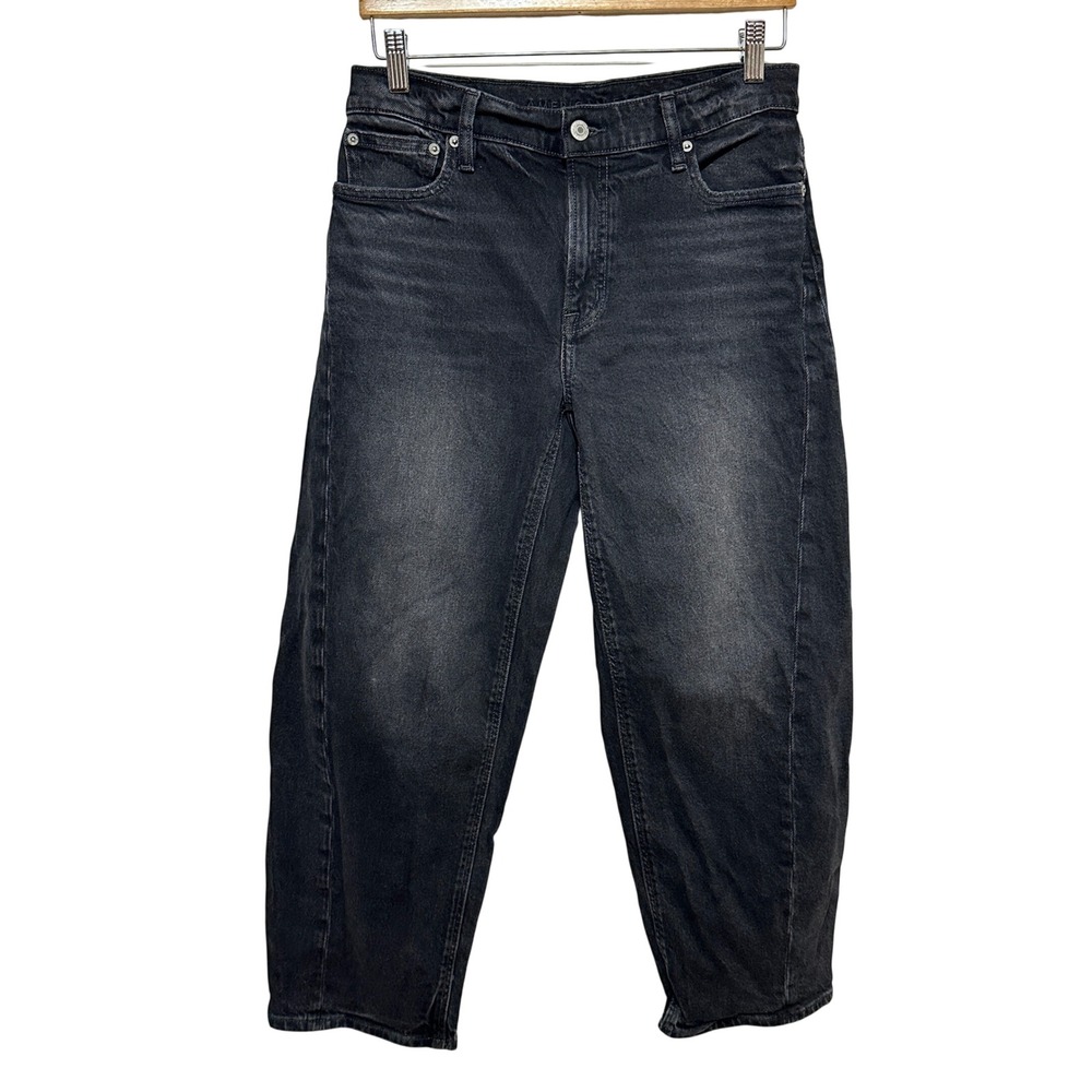 American Eagleโ Barrel Leg Jeans Womens 2 Short Black Denim Baggy Streetwear